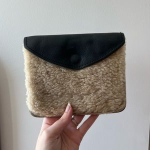RTH Shop Black Leather and Sherpa Snap Pouch